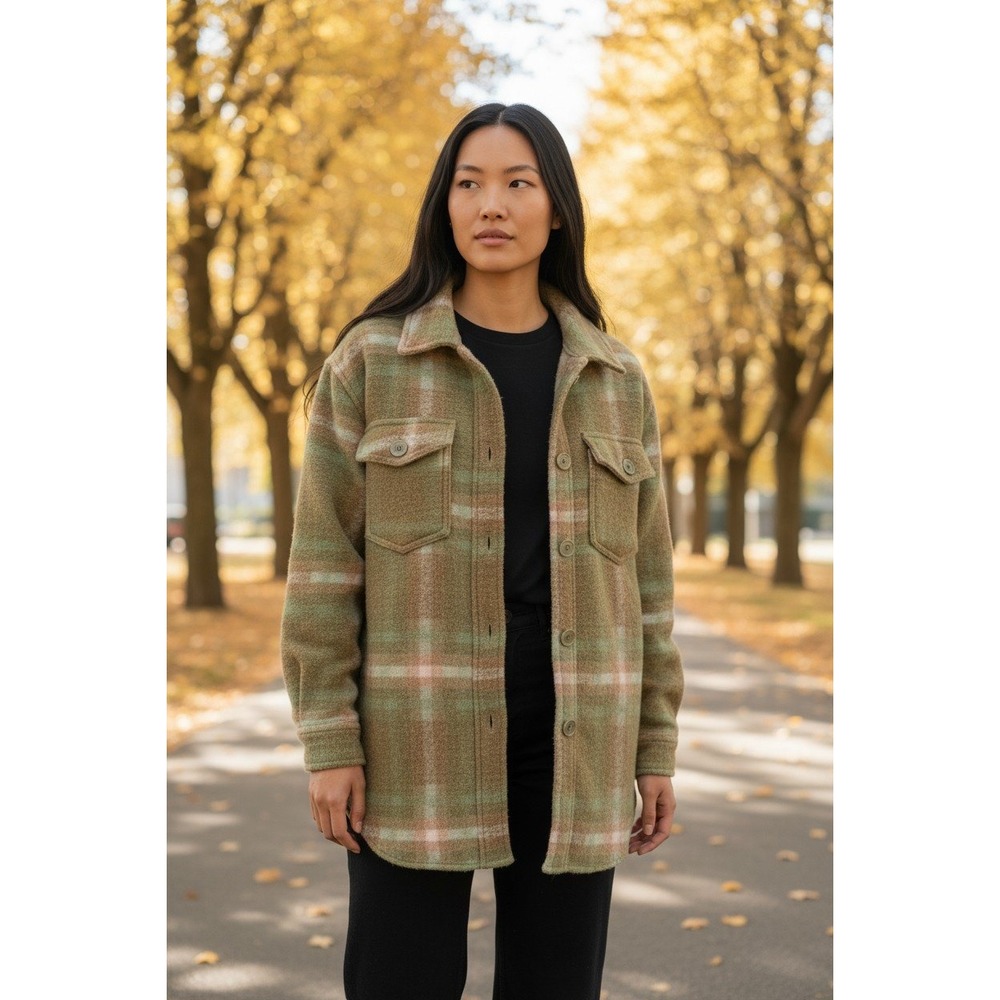 Joie Olive Green Plaid Wool Blend Overshirt Jacket Button Down Shirt Shacket XS